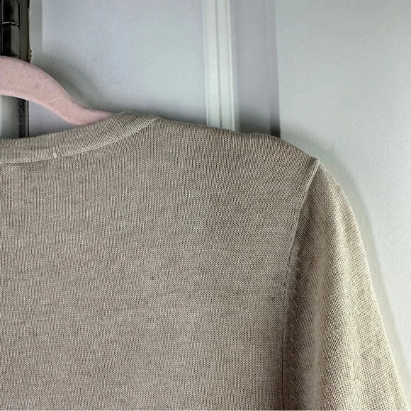 Chicos Linen Blend Treasured Trinkets Beaded Cardigan Sweater Size 2 Large Tan - Picture 10 of 13